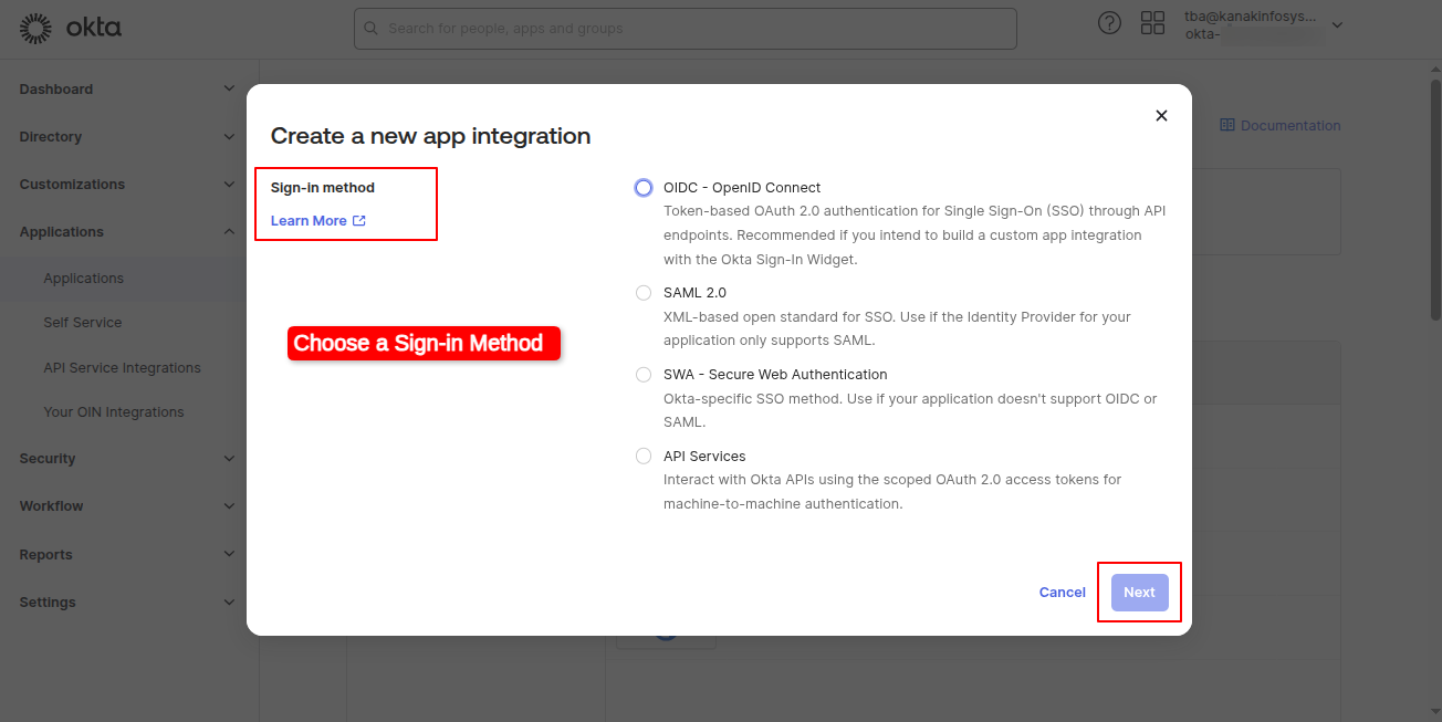 Sign in with Okta