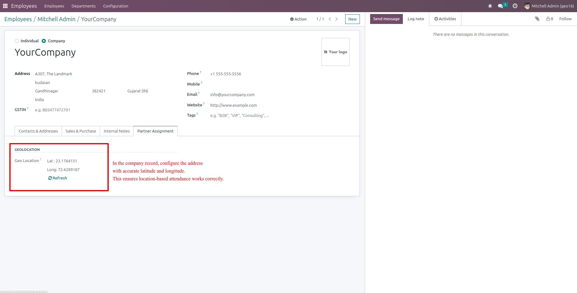 Geo Location Attendance - This module will only allows employee to check in/out within Active Work Location Range.| Geo Attendance | Remote Attendance | Human Resources | Employees | Geo Location | Active Work Location | Attendance Range | Active Location | CheckIn | CheckOut 