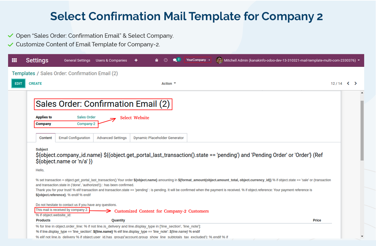 Mail Template Multi Company