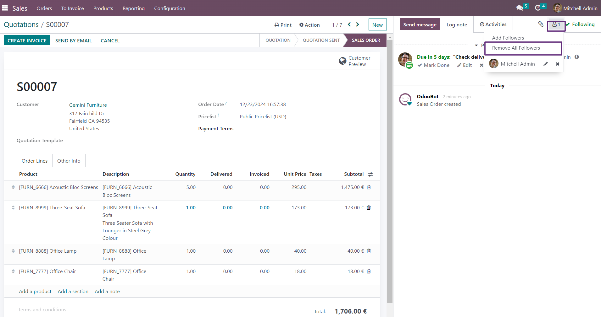 Remove All Followers - The Remove All Followers Odoo module lets you easily remove all followers from the chatter with a single click.