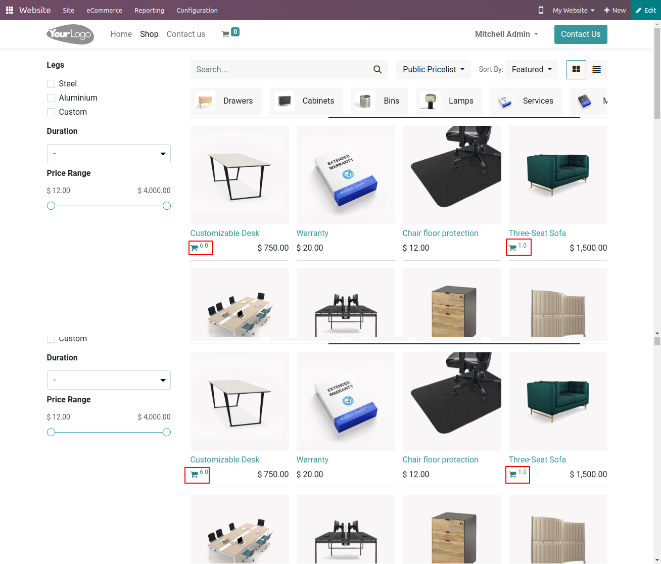 Website Sale Count -  display the total number of products sales count in the website.