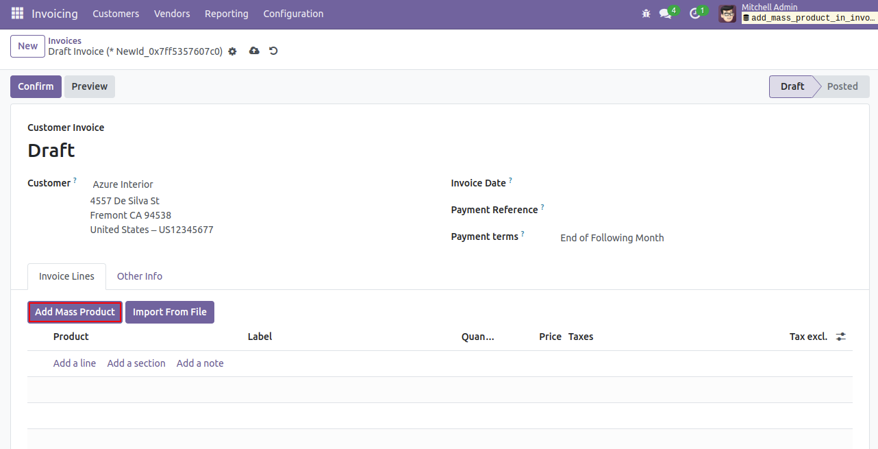 Add/import Mass/multiple product in account move line