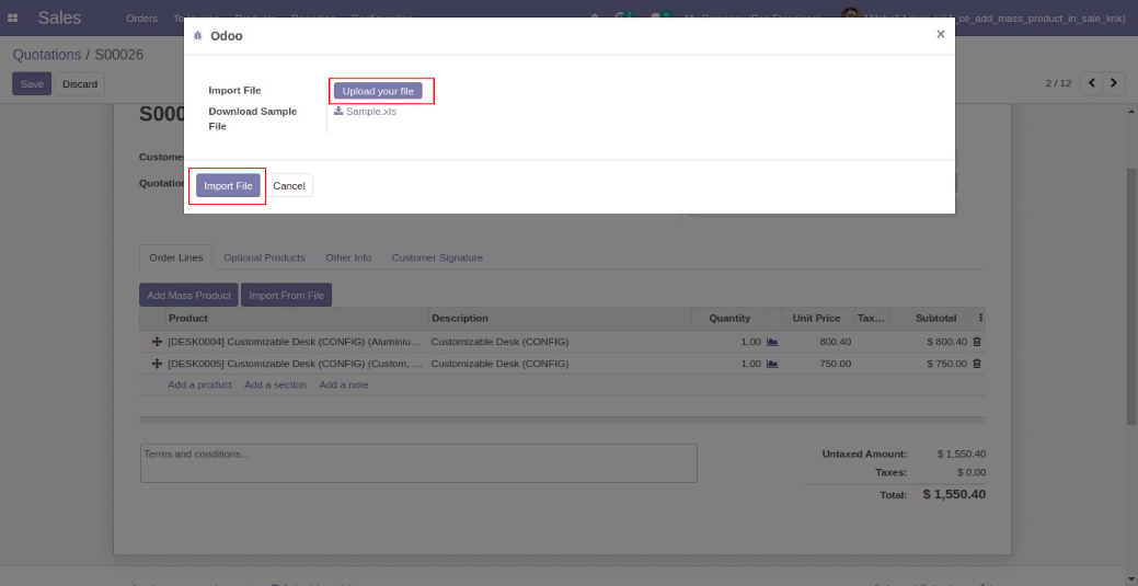 Add/import Mass/multiple product in order line