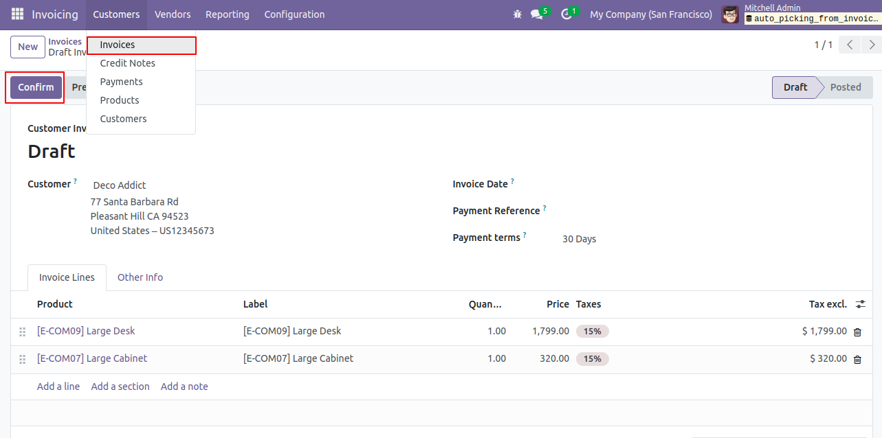 Auto Picking From Invoice