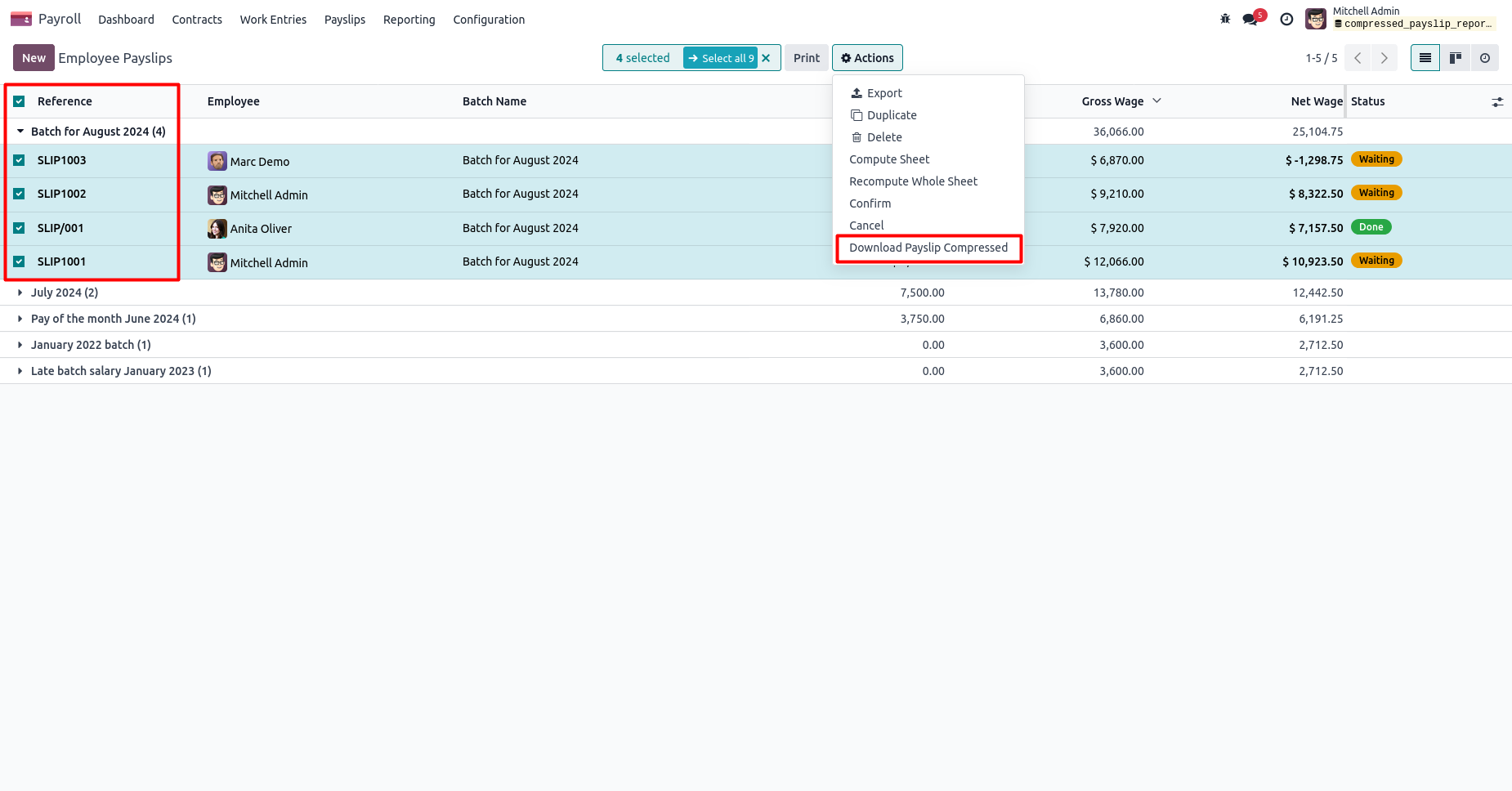 Compressed Payslip Reports