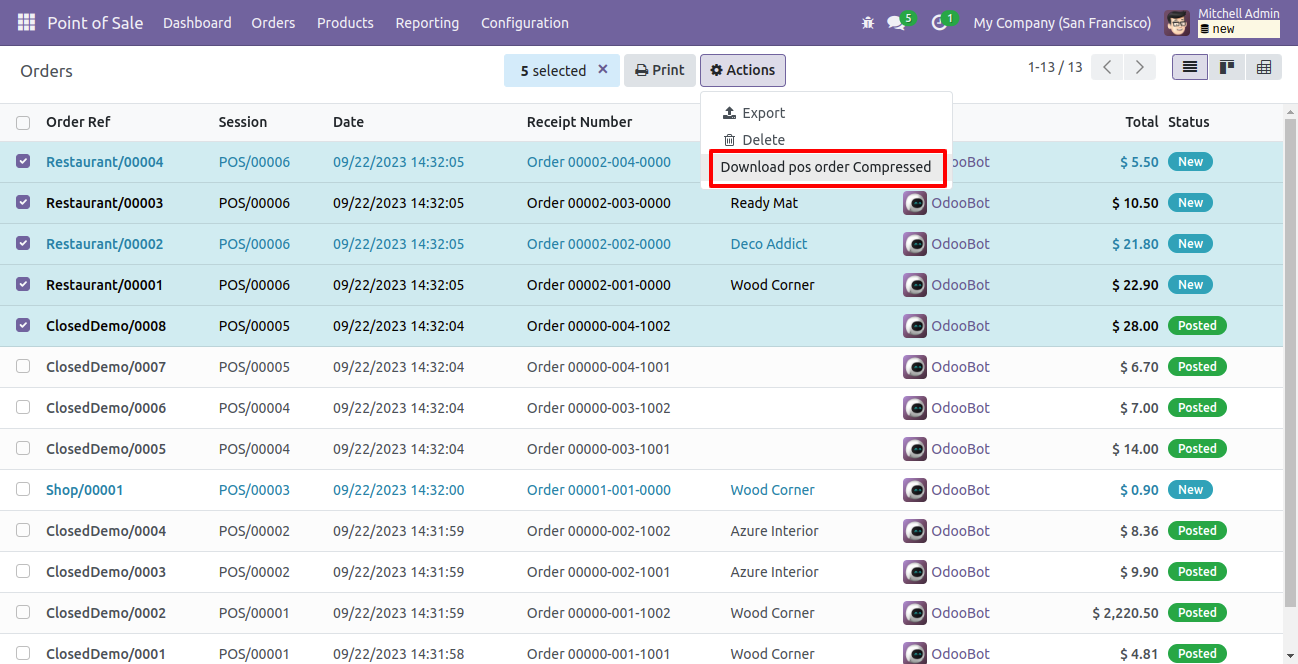 Compressed Pos Orders Reports
