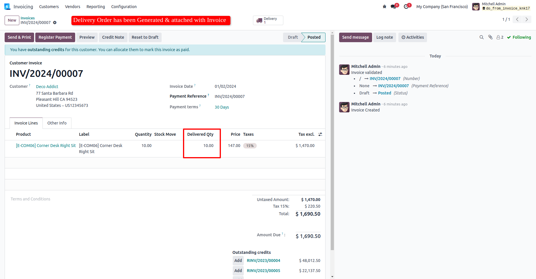 Create Delivery Order From  Customer Invoice