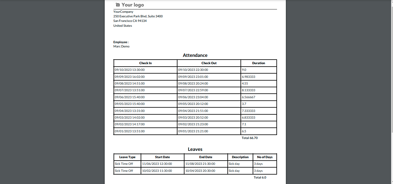 Employee Attendance and Leave Report