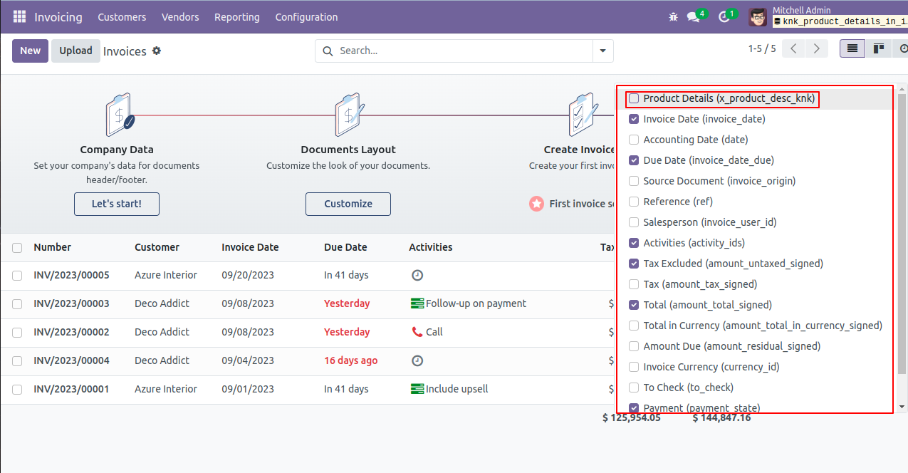 Product Details on Invoice