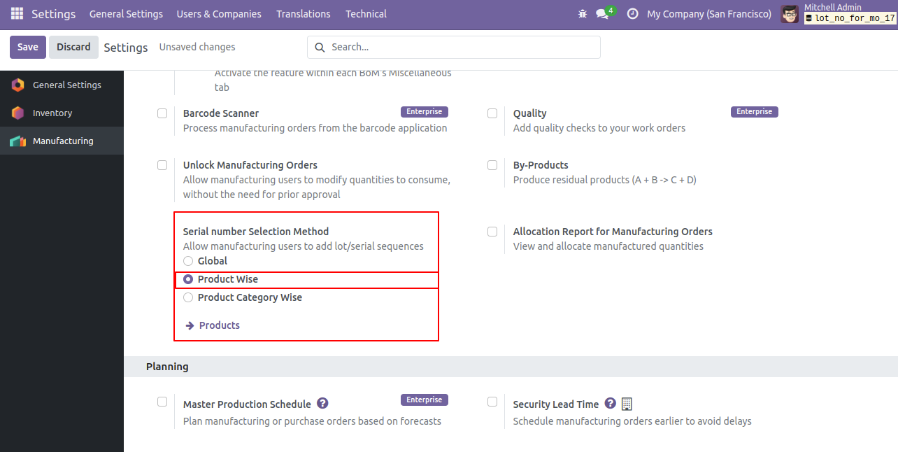 Generate Lot/Serial Number For Manufacturing Order