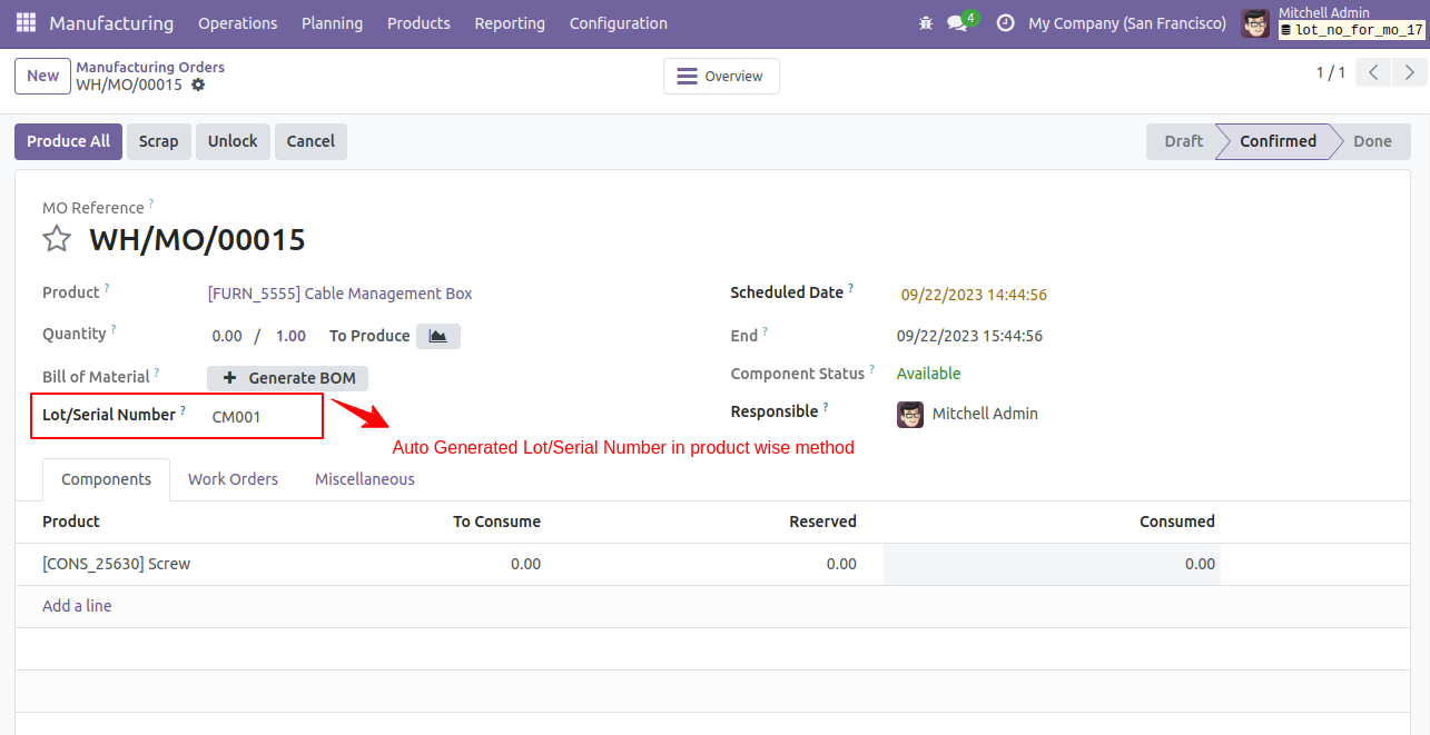 Generate Lot/Serial Number For Manufacturing Order