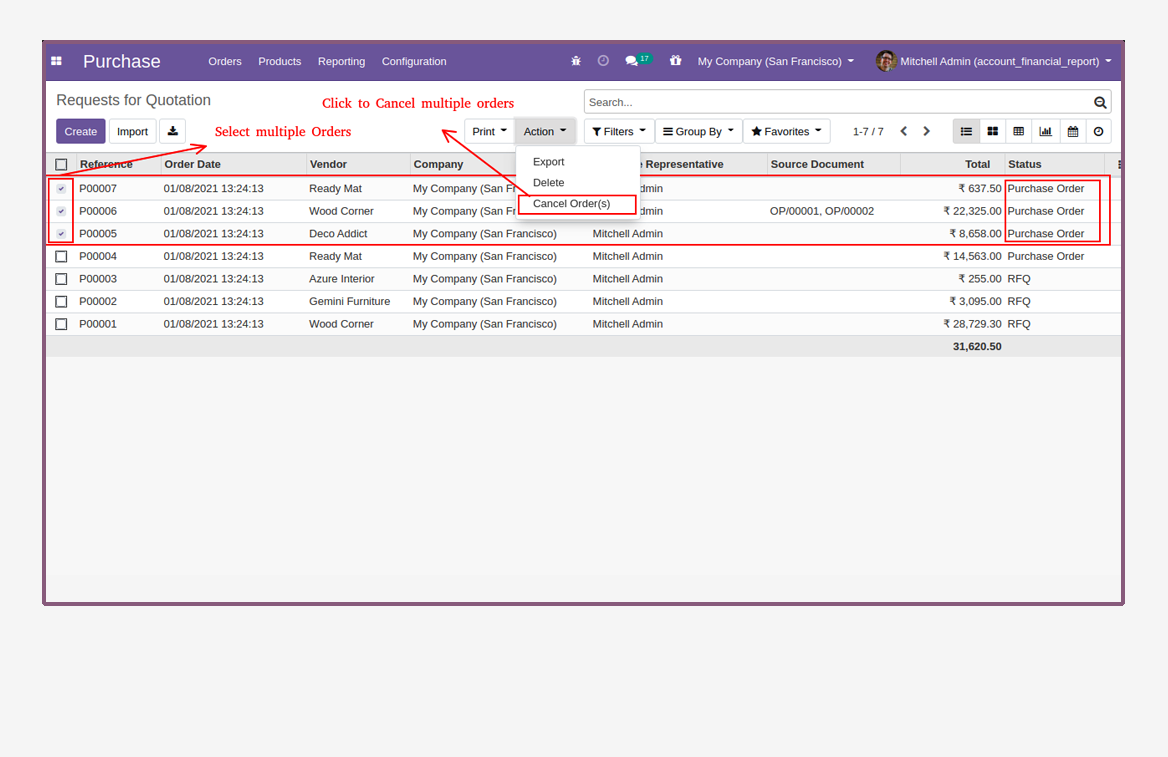 Purchase Quotation Multi Cancellation