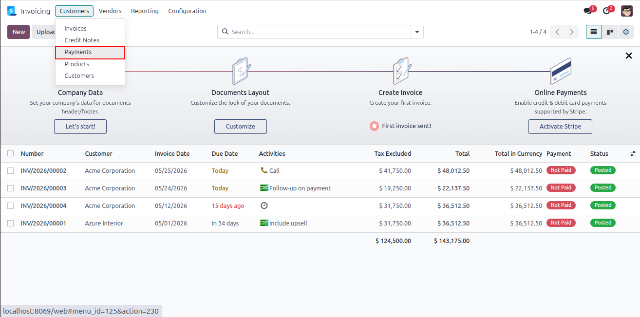 Payments Menu