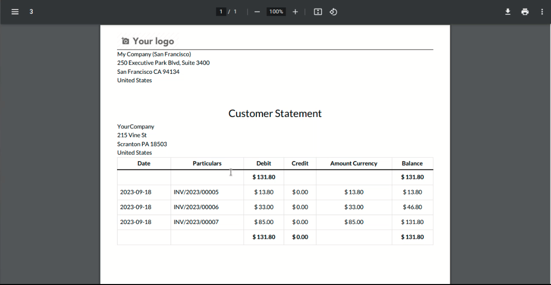 Portal Customer Statement Report