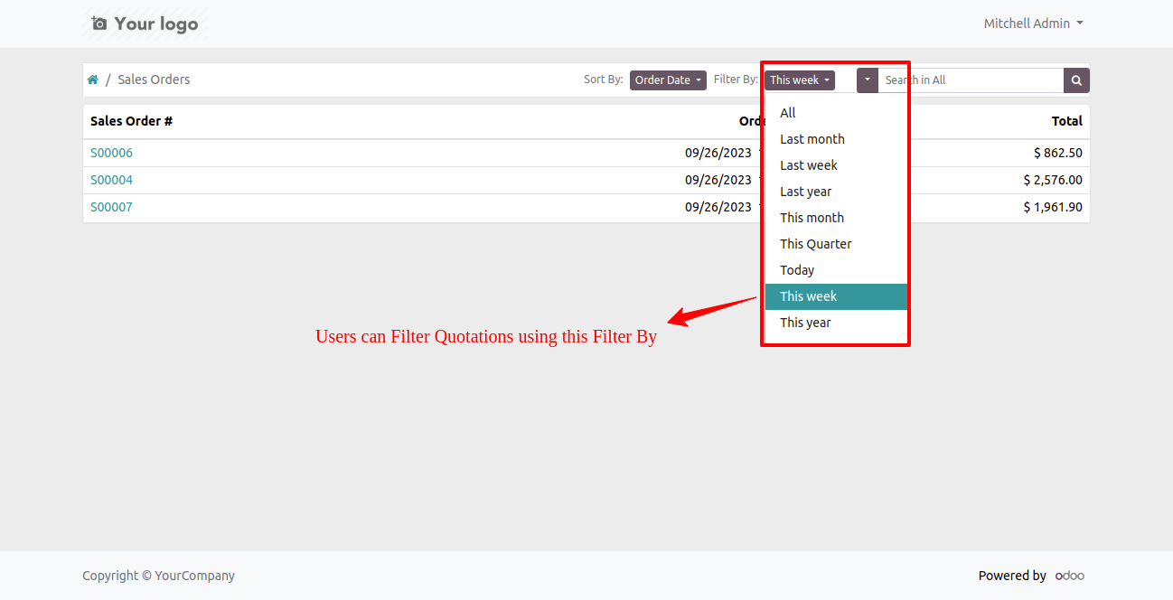 Portal Sale Orders/Quotations filter & search bar