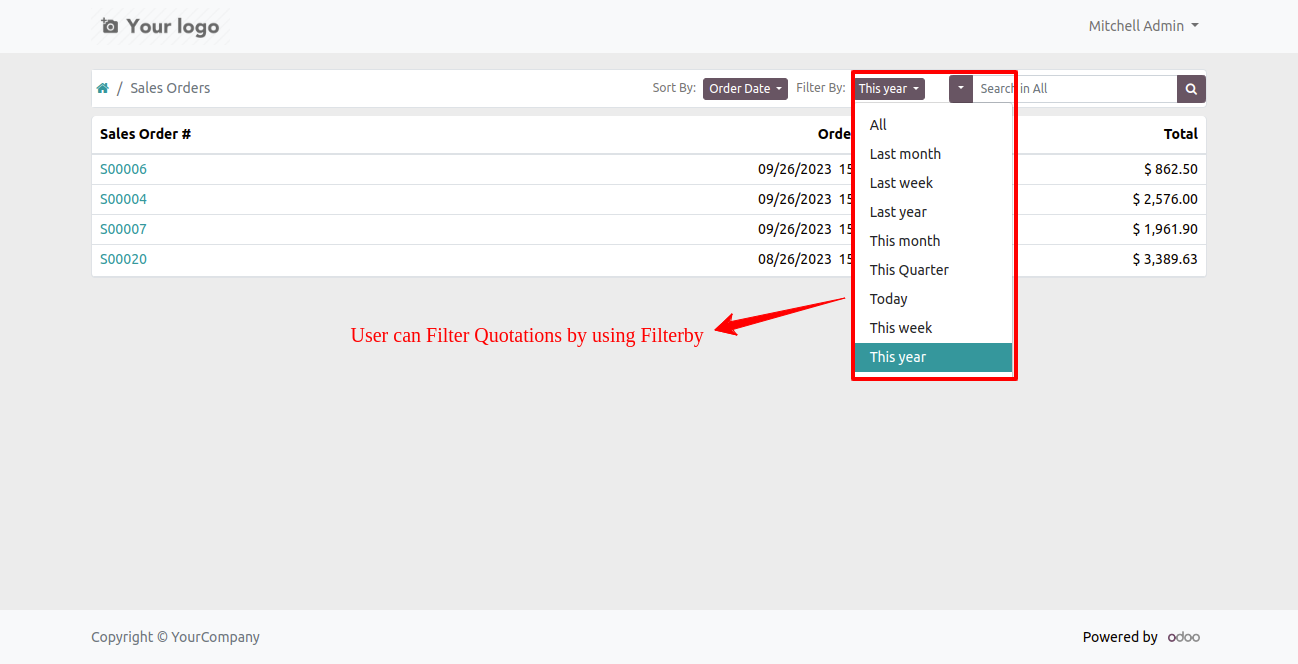 Portal Sale Orders/Quotations filter & search bar