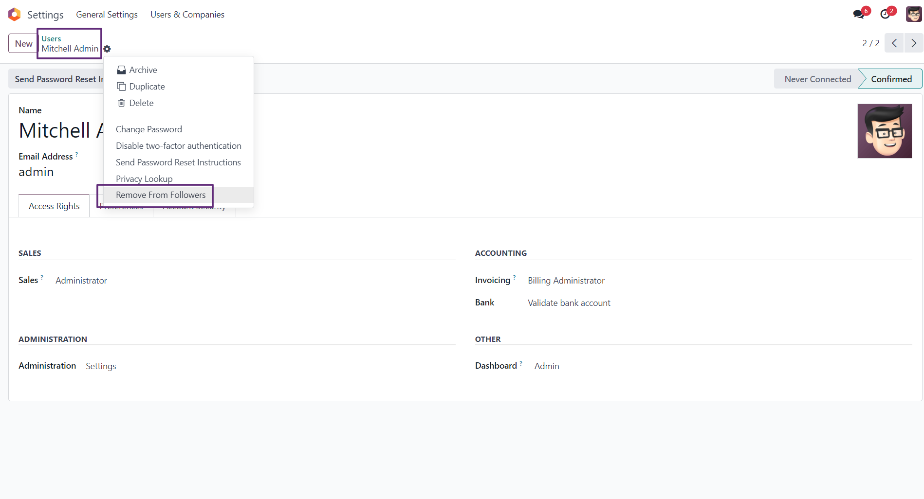 Remove All Followers - The Remove All Followers Odoo module lets you easily remove all followers from the chatter with a single click.