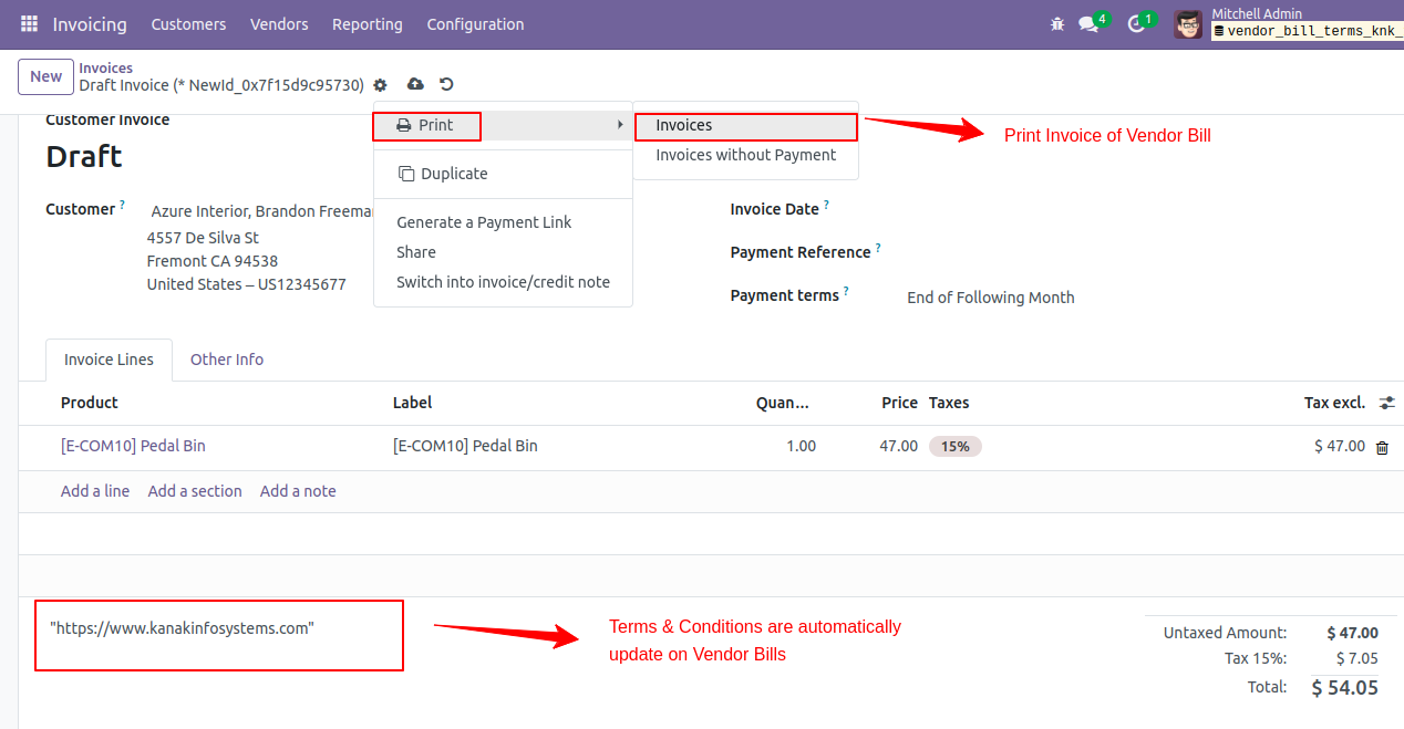 Default Terms & Conditions (Vendor Bills)