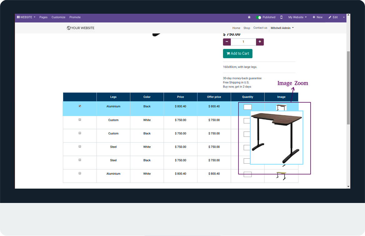 Website Sale Variants Matrix View