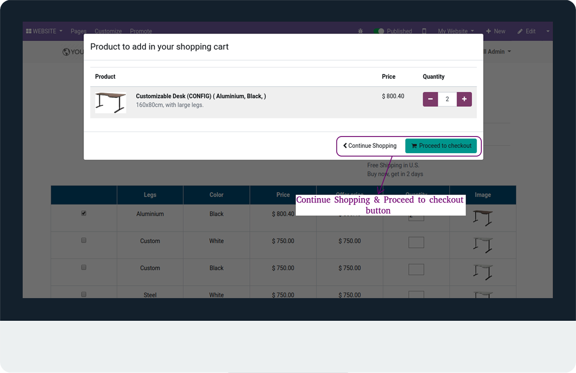 Website Sale Variants Matrix View