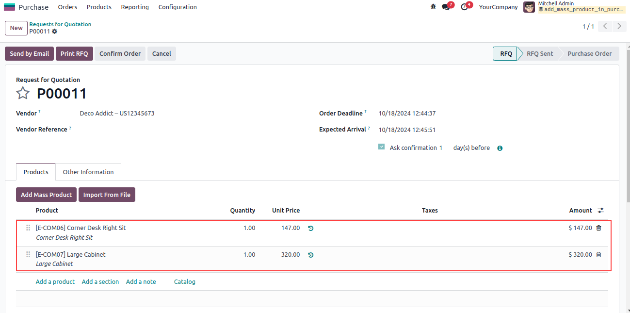 Add/import Mass/multiple product in purchase