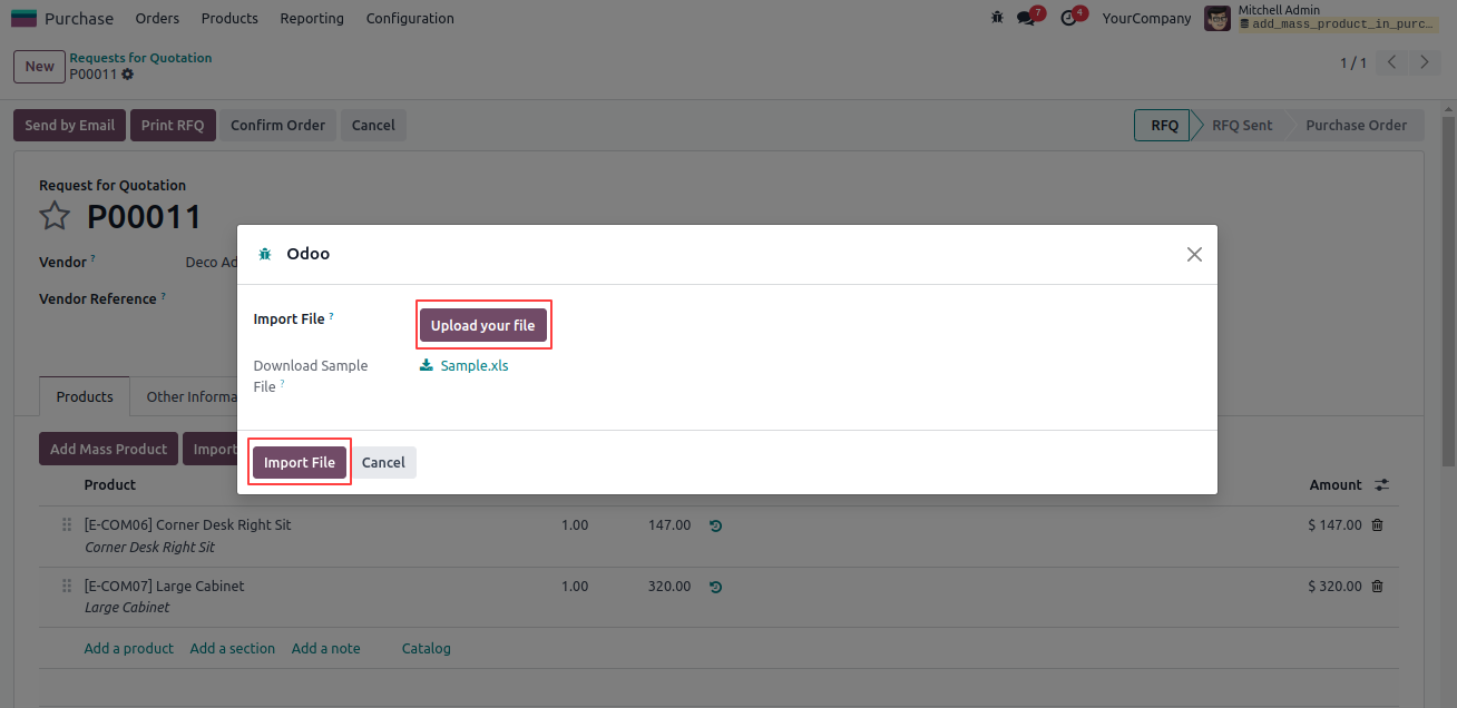 Add/import Mass/multiple product in purchase