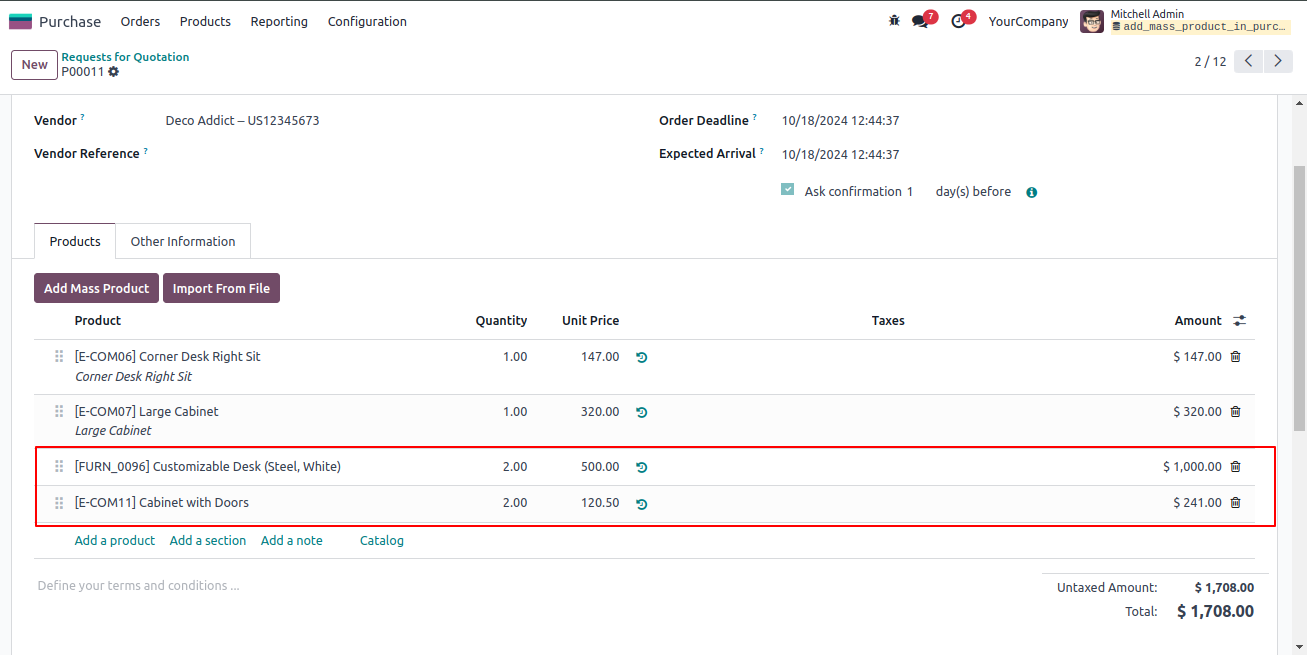 Add/import Mass/multiple product in purchase