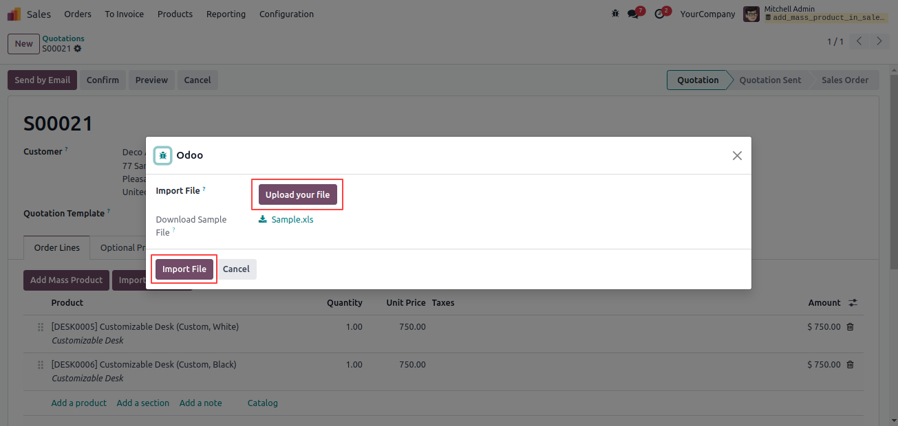 Add/import Mass/multiple product in order line