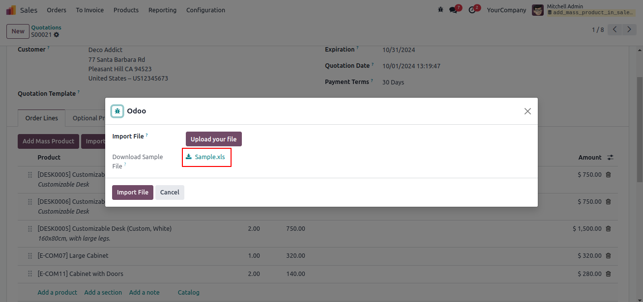 Add/import Mass/multiple product in order line