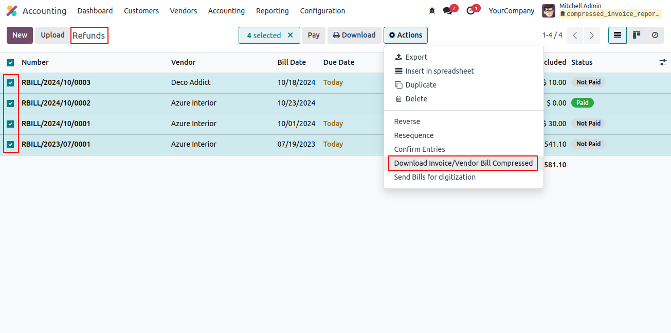 Compressed Invoice Reports