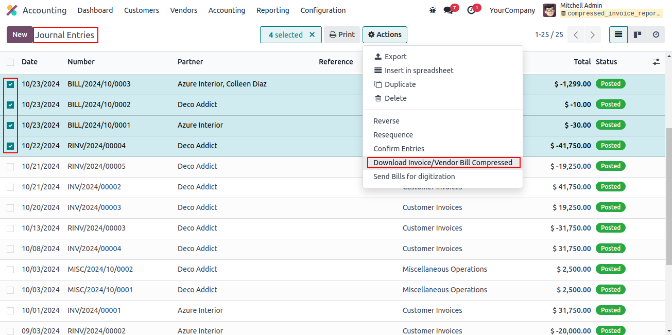 Compressed Invoice Reports