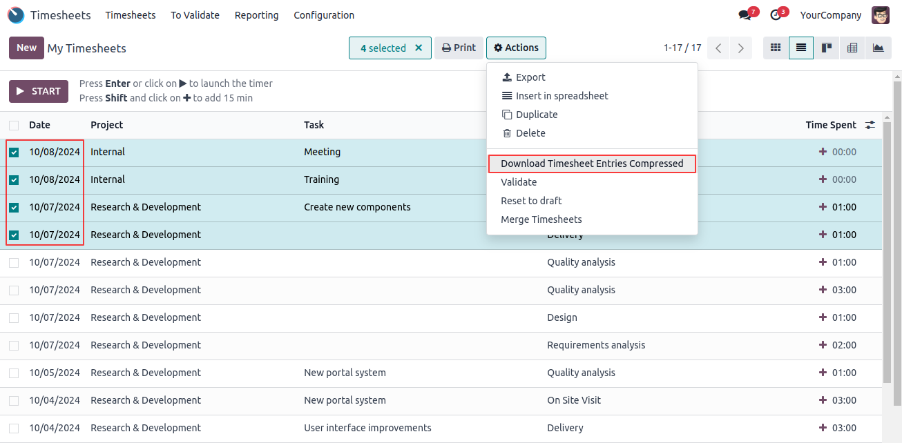 Compressed Timesheet Reports