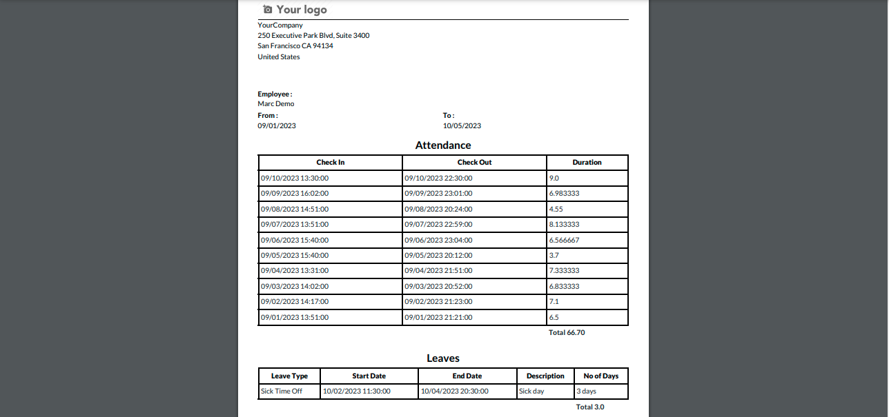 Employee Attendance and Leave Report