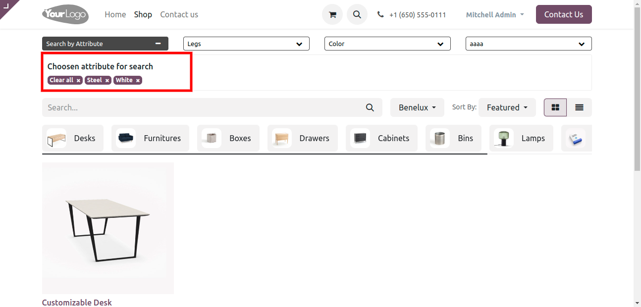 Horizontal Product Attributes Filter