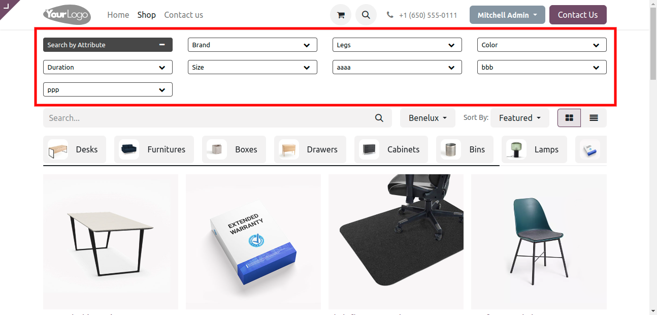 Horizontal Product Attributes Filter