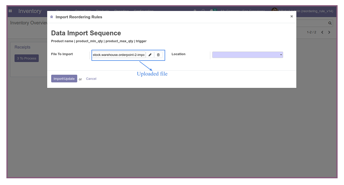 Import Product Reordering Rules - 
        This module is used to Import Reordering Product from excel or CSV file in Selected Location.
    