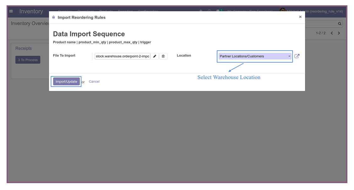 Import Product Reordering Rules - 
        This module is used to Import Reordering Product from excel or CSV file in Selected Location.
    