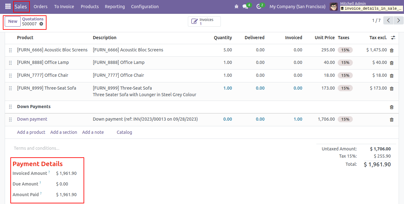 Invoice Payment Details on Sales order