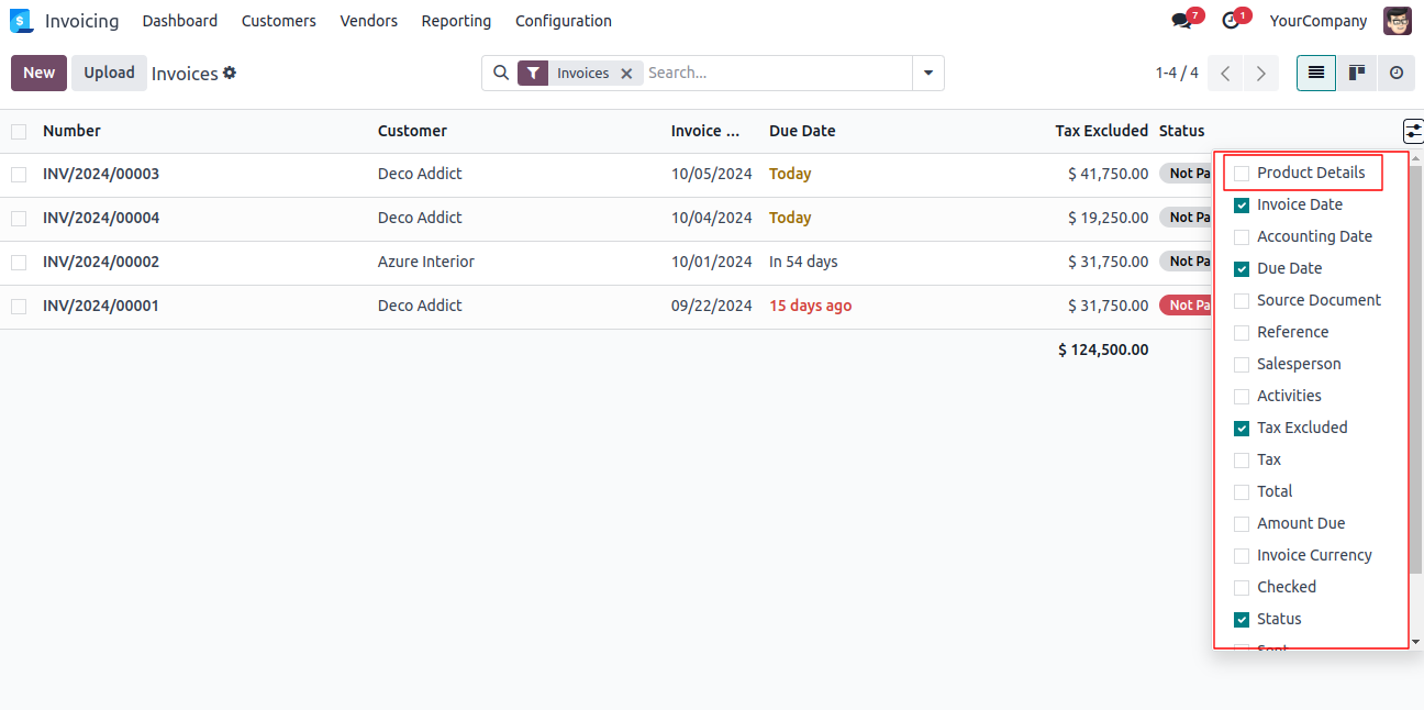 Product Details on Invoice