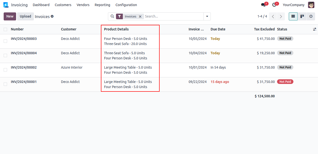 Product Details on Invoice