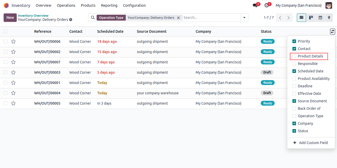 Product Details in Picking / Inventory