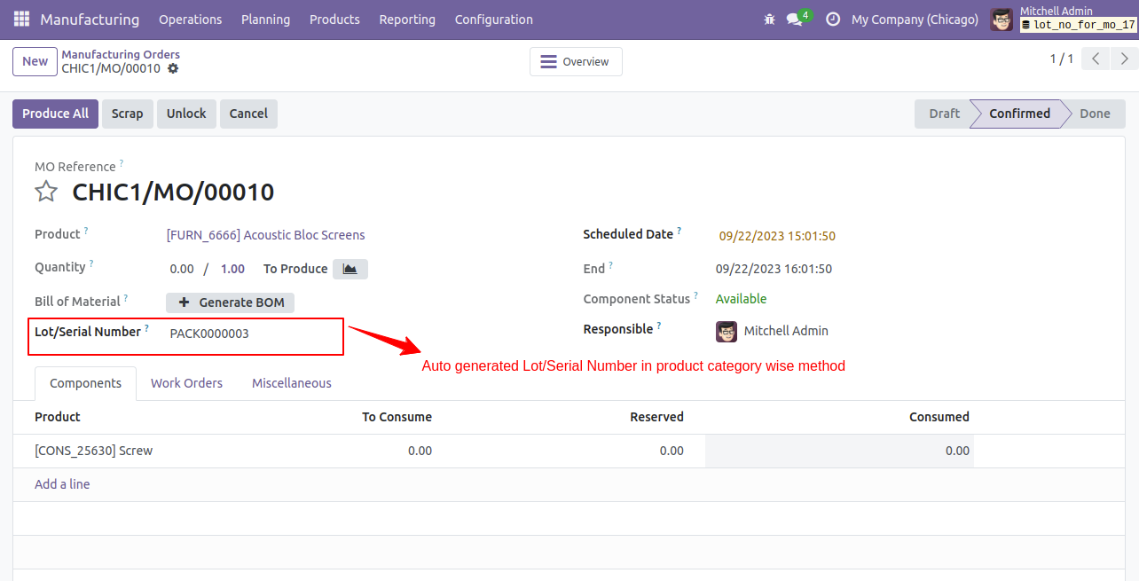 Generate Lot/Serial Number For Manufacturing Order