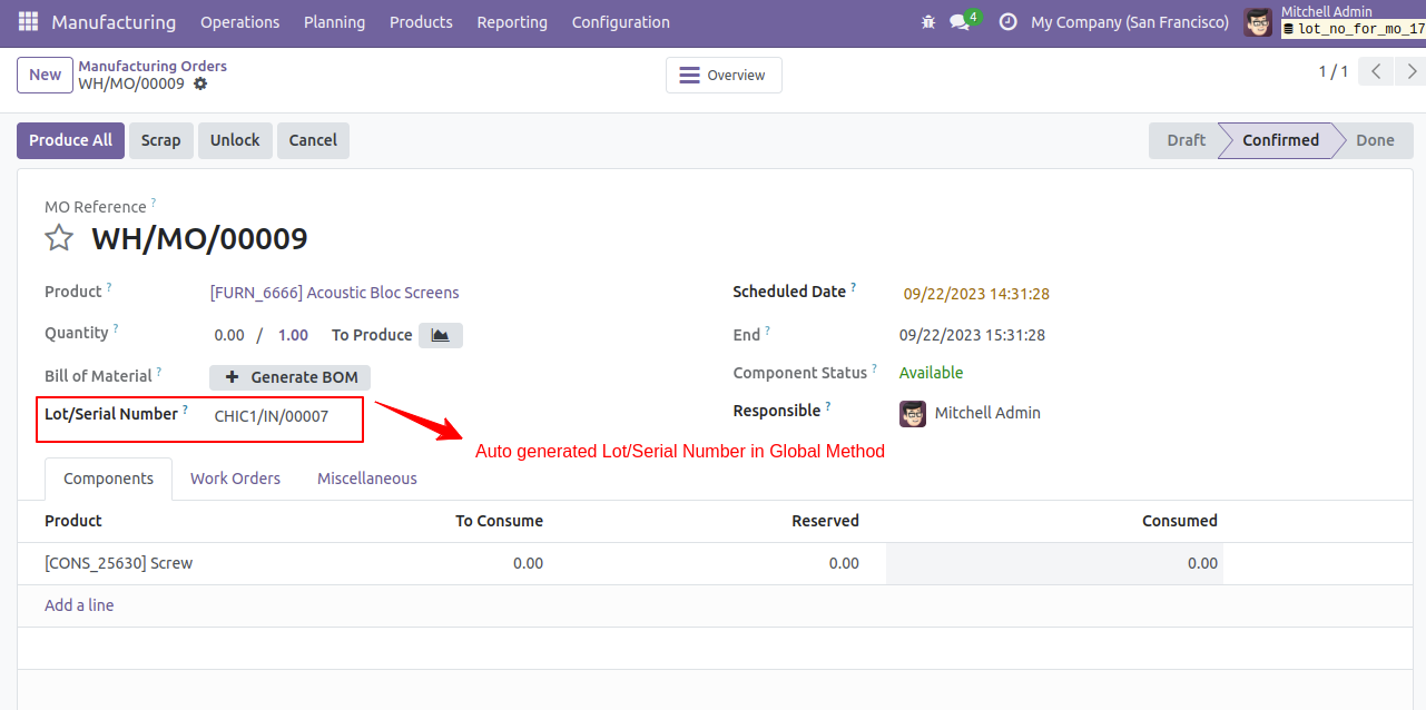 Generate Lot/Serial Number For Manufacturing Order