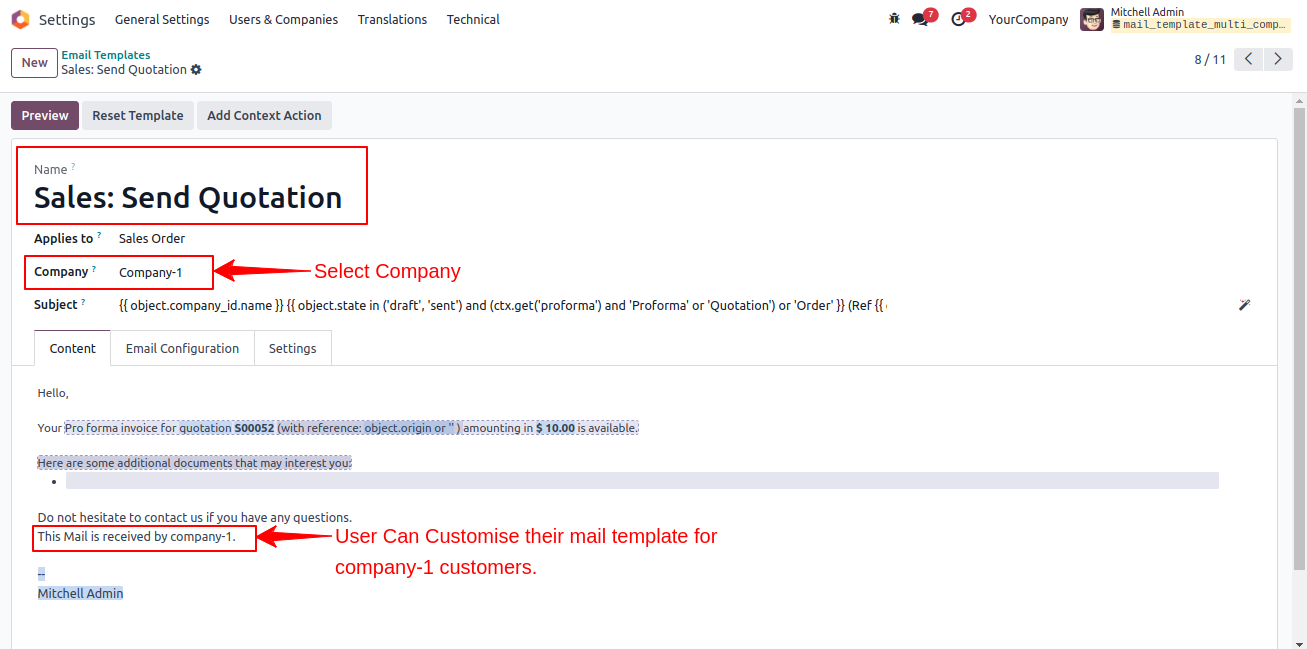 Mail Template Multi Company