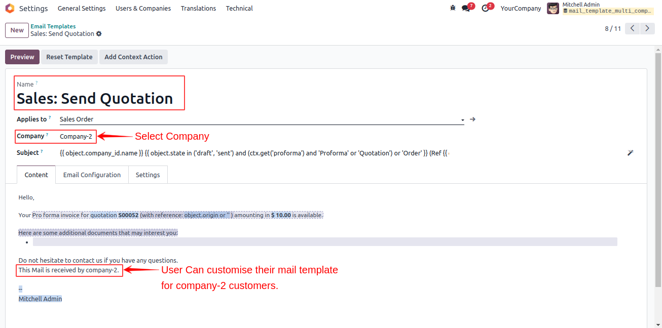 Mail Template Multi Company