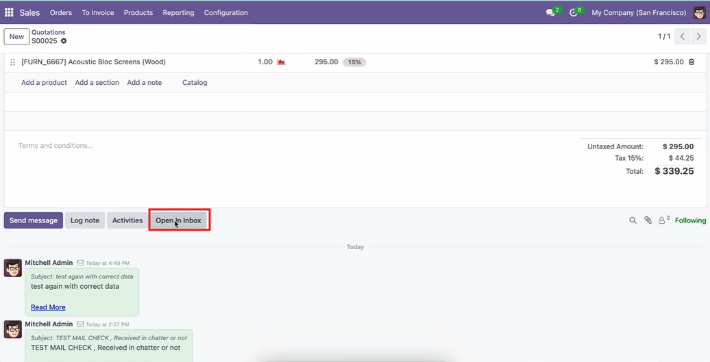 Mailbox (Odoo Inbox) - 
        This module is used to send or receive mail through the recipient, user can do the following types of message-send message, inbox message, starred or unstarred message, etc.
    