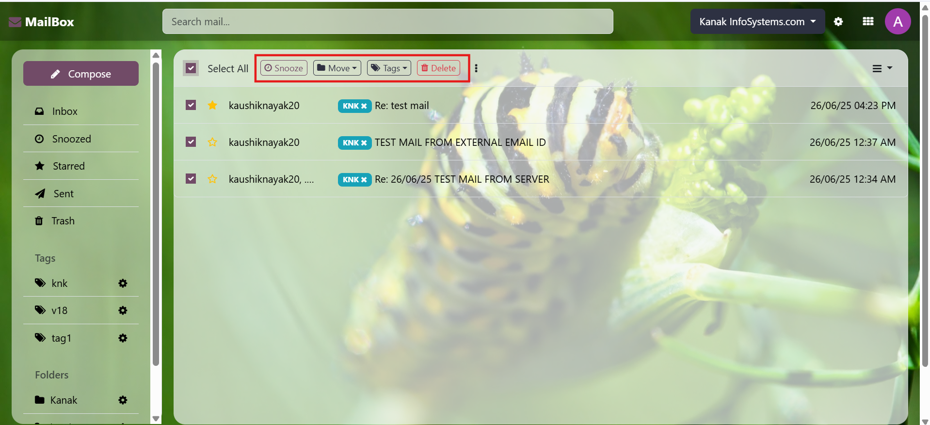 Mailbox (Odoo Inbox) - 
        This module is used to send or receive mail through the recipient, user can do the following types of message-send message, inbox message, starred or unstarred message, etc.
    