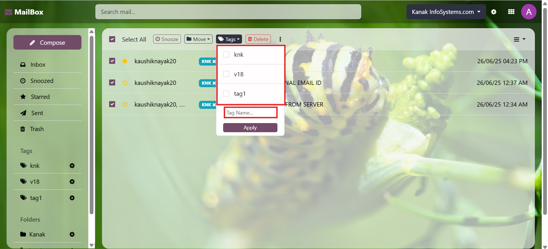 Mailbox (Odoo Inbox) - 
        This module is used to send or receive mail through the recipient, user can do the following types of message-send message, inbox message, starred or unstarred message, etc.
    