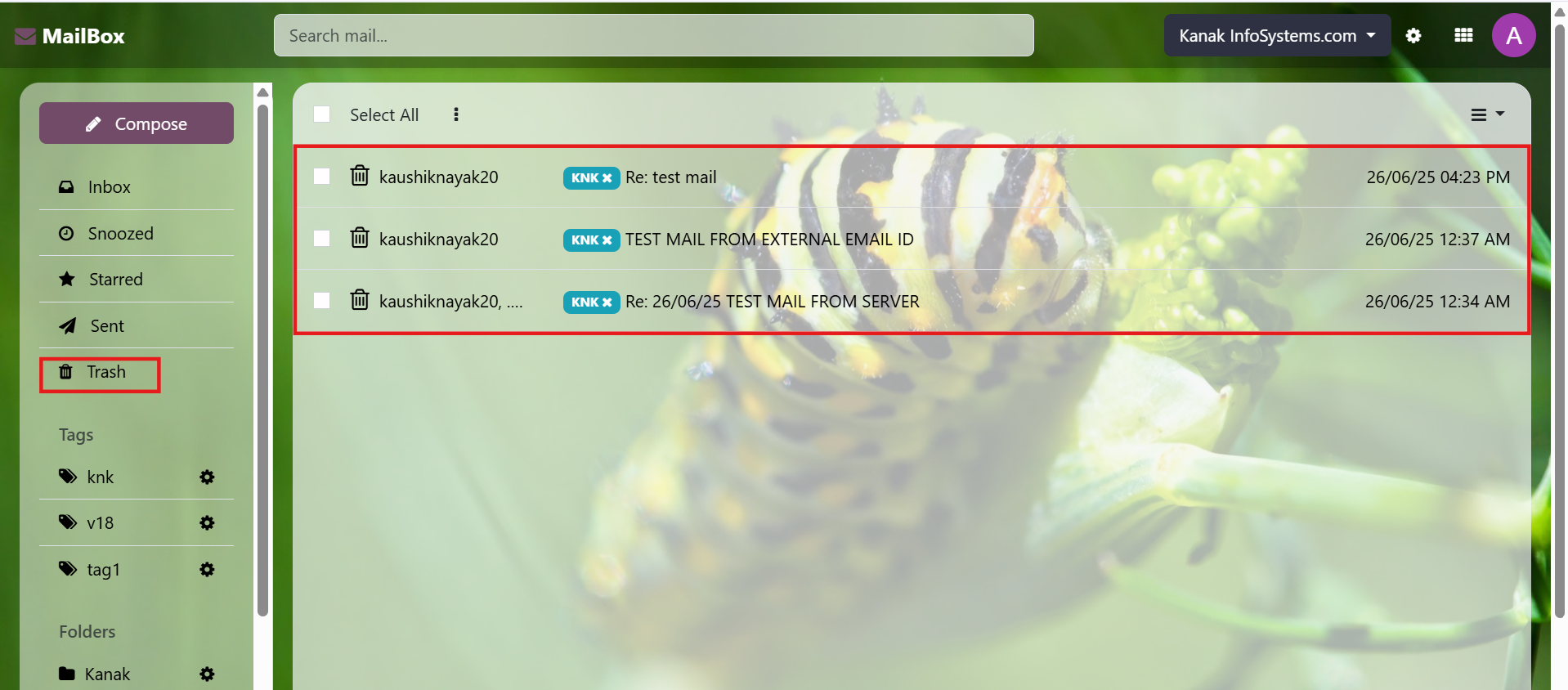 Mailbox (Odoo Inbox) - 
        This module is used to send or receive mail through the recipient, user can do the following types of message-send message, inbox message, starred or unstarred message, etc.
    