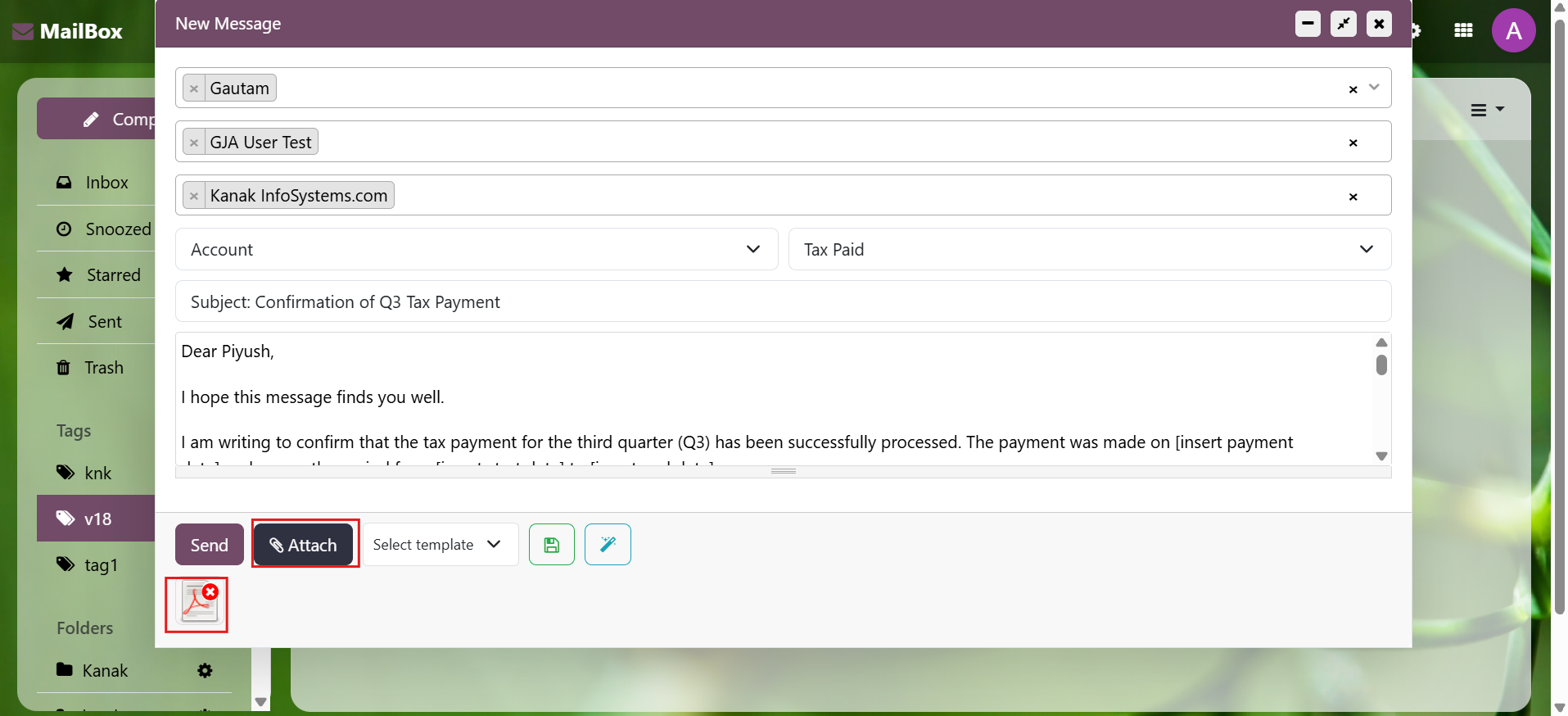 Mailbox (Odoo Inbox) - 
        This module is used to send or receive mail through the recipient, user can do the following types of message-send message, inbox message, starred or unstarred message, etc.
    